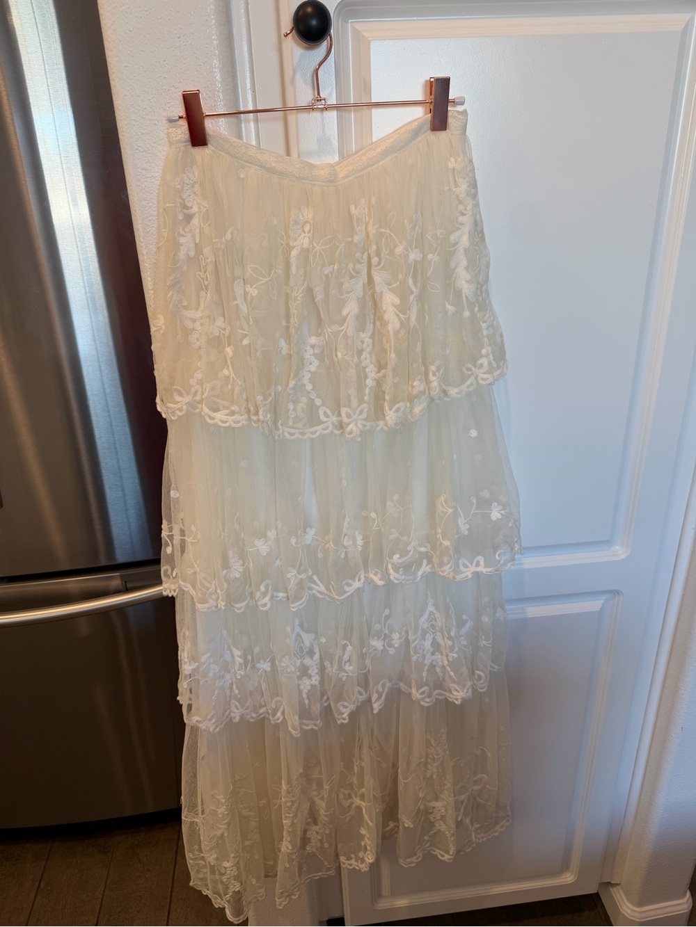 LoveShackFancy Ivory Tiered Lace Maxi Skirt - Picture 1 of 5